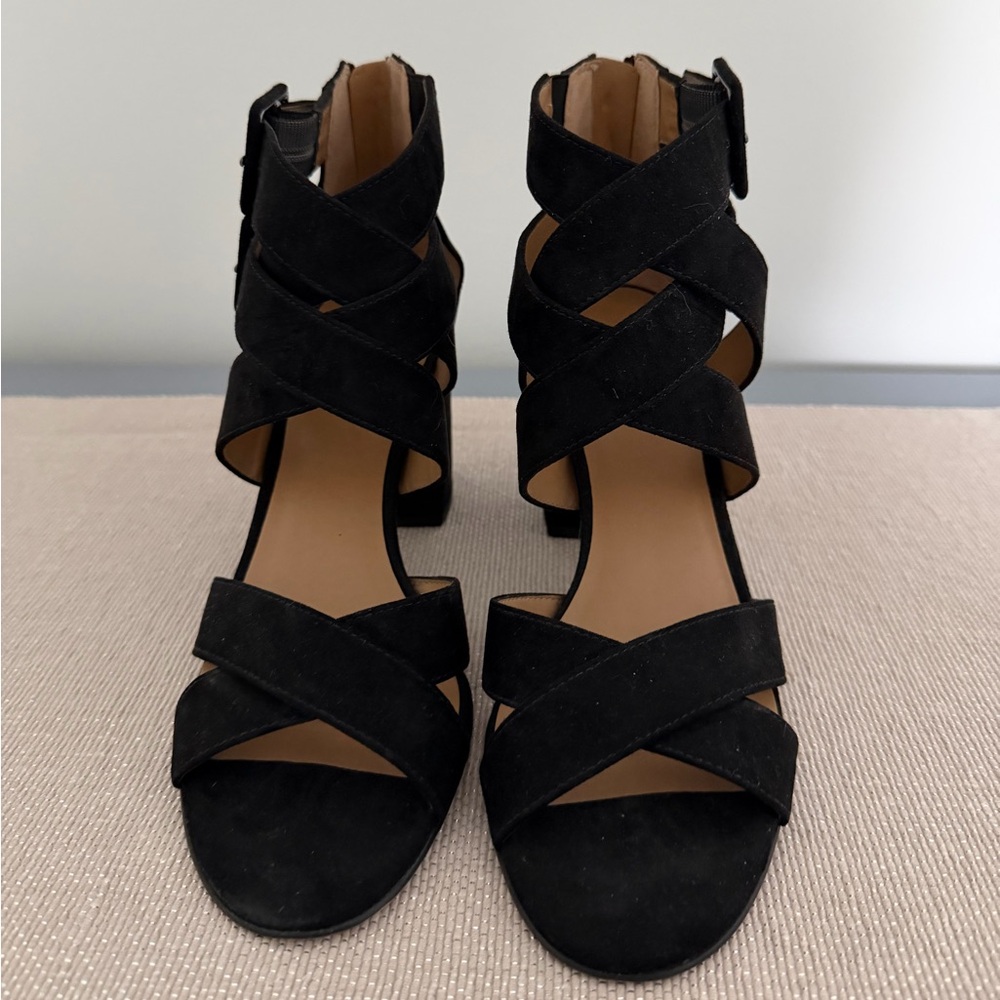 Franco Sarto Elegant Black Crisscross Sandals